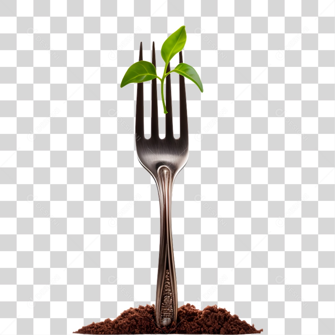 Garfo com Broto de Planta PNG Transparente