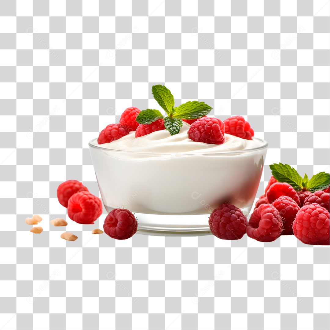 Tigela de Iogurte com Morango PNG Transparente