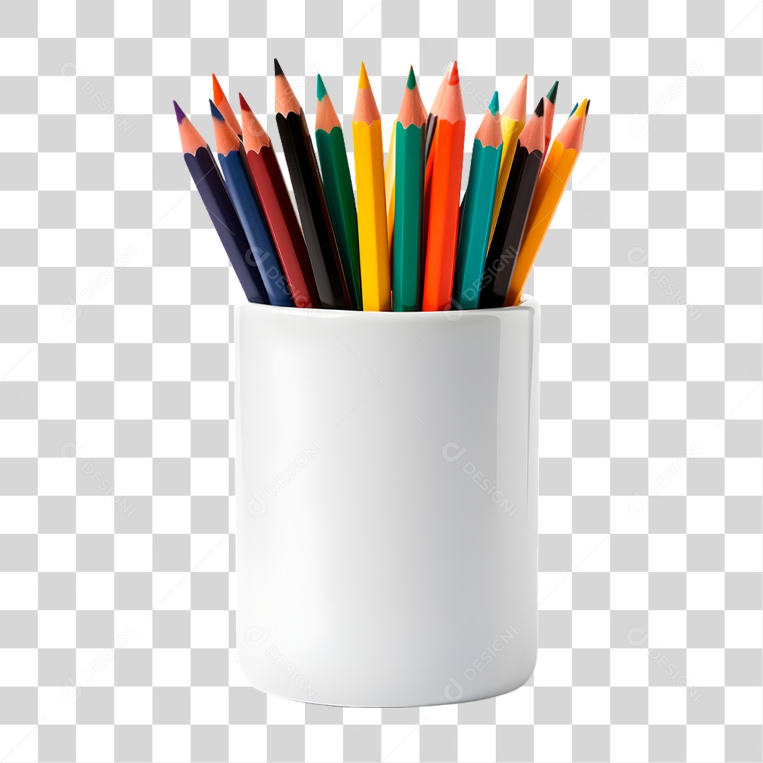 Caneca com Lápis de Cor PNG Transparente