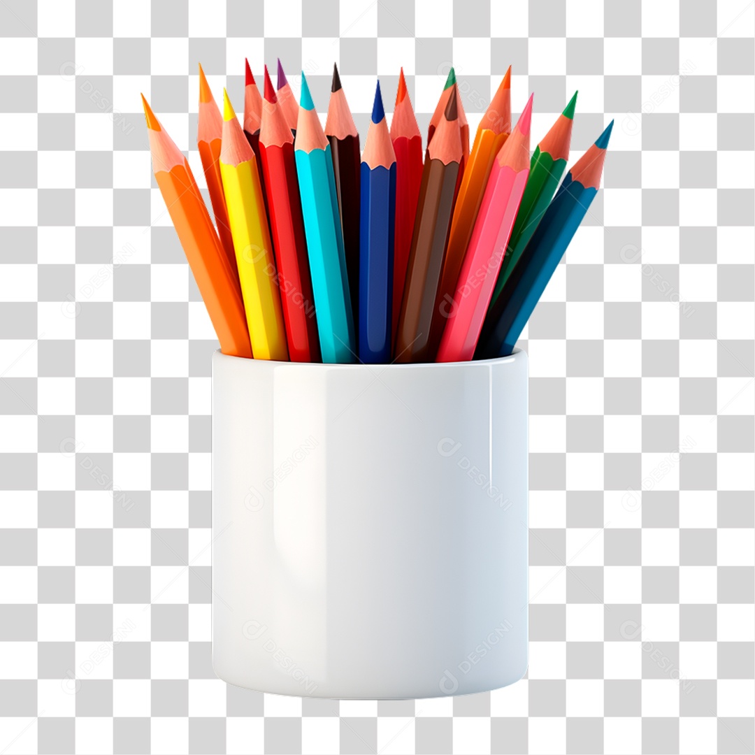 Caneca com Lápis de Cor PNG Transparente