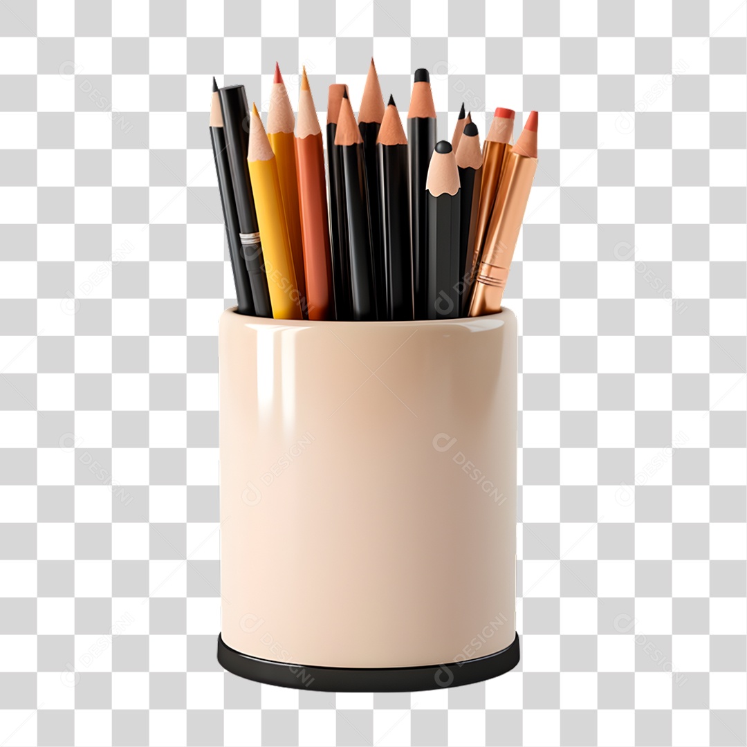 Caneca com Lápis de Cor PNG Transparente