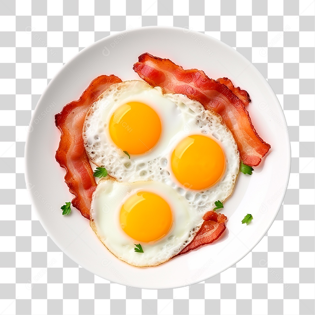 Prato de Ovos Fritos com Bacon PNG Transparente