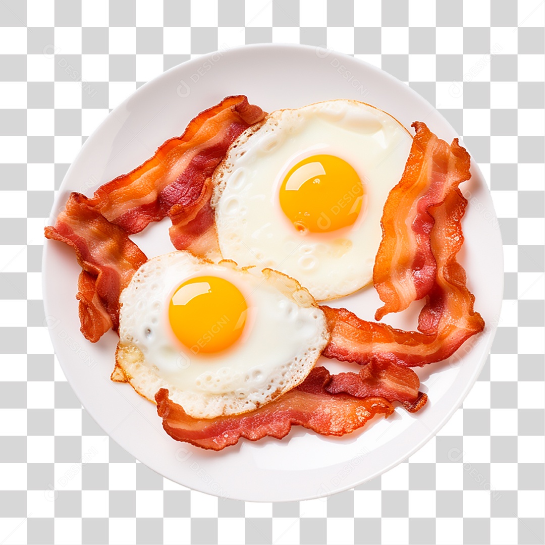 Prato de Ovos Fritos com Bacon PNG Transparente