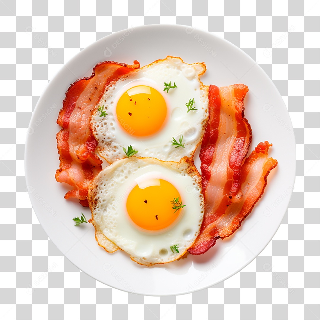 Prato de Ovos Fritos com Bacon PNG Transparente