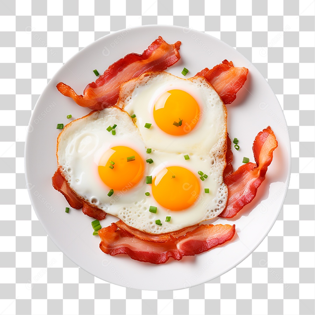 Prato de Ovos Fritos com Bacon PNG Transparente