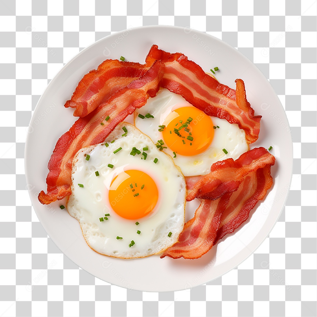 Prato de Ovos Fritos com Bacon PNG Transparente