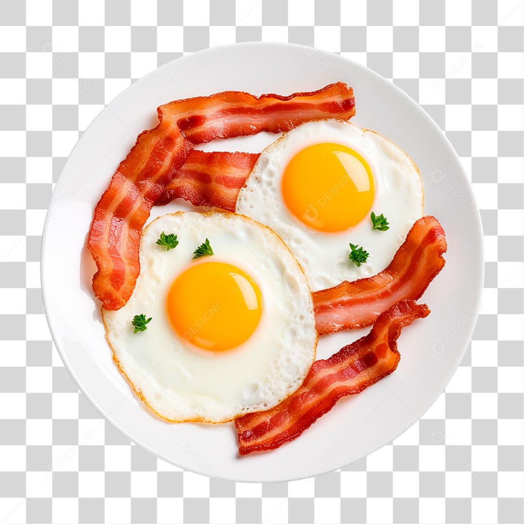 Prato de Ovos Fritos com Bacon PNG Transparente