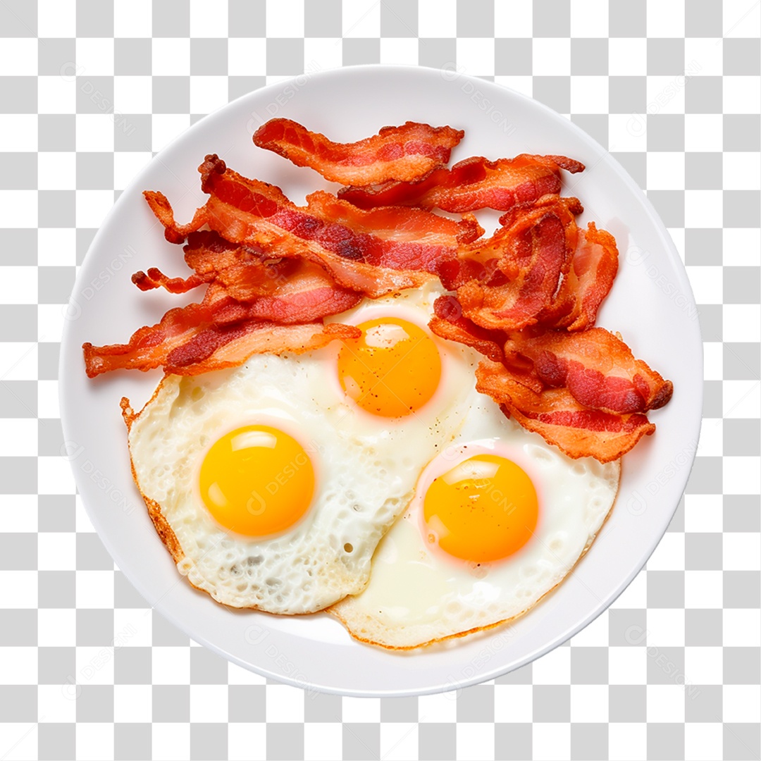 Prato de Ovos Fritos com Bacon PNG Transparente