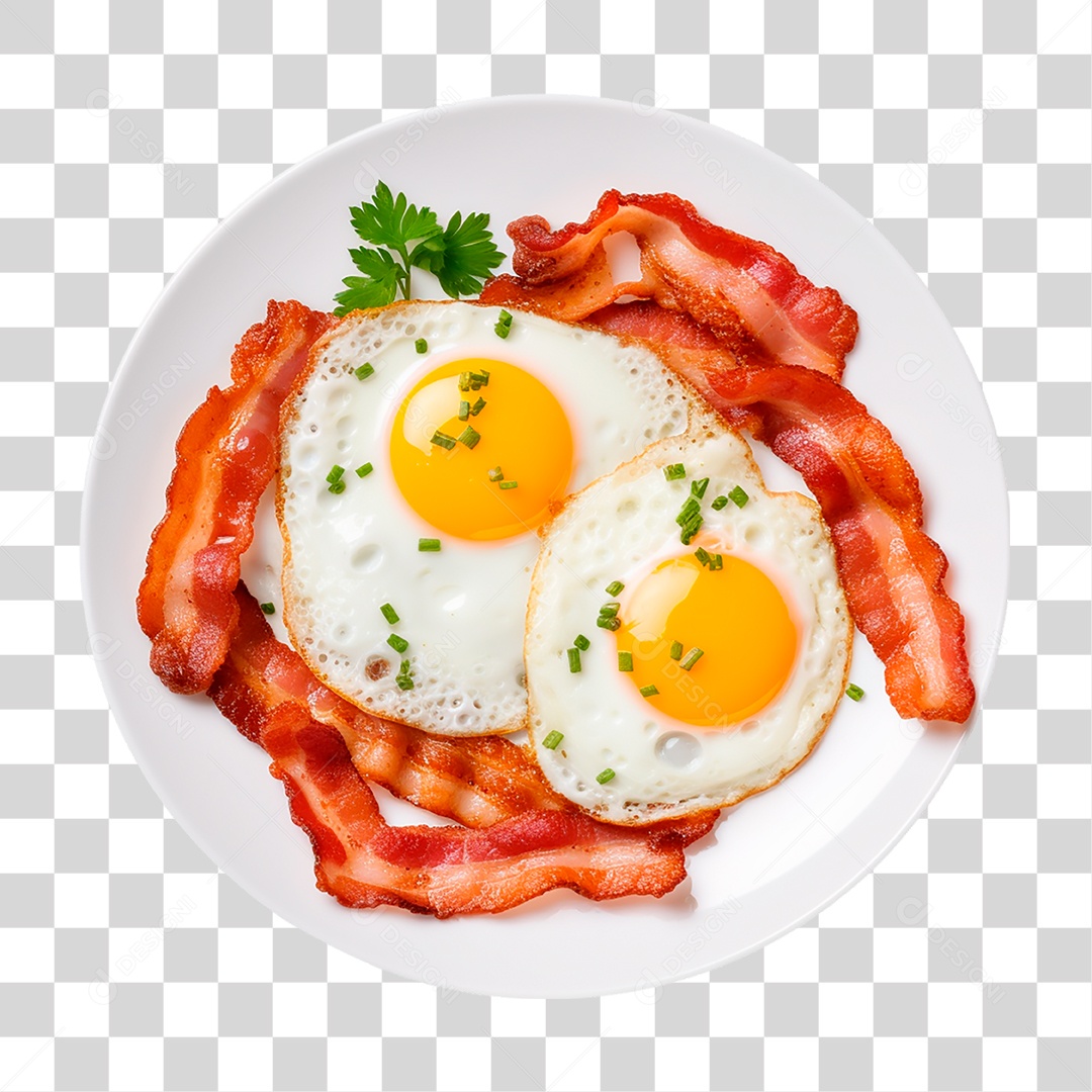 Fried Egg Plate with Bacon Transparent PNG