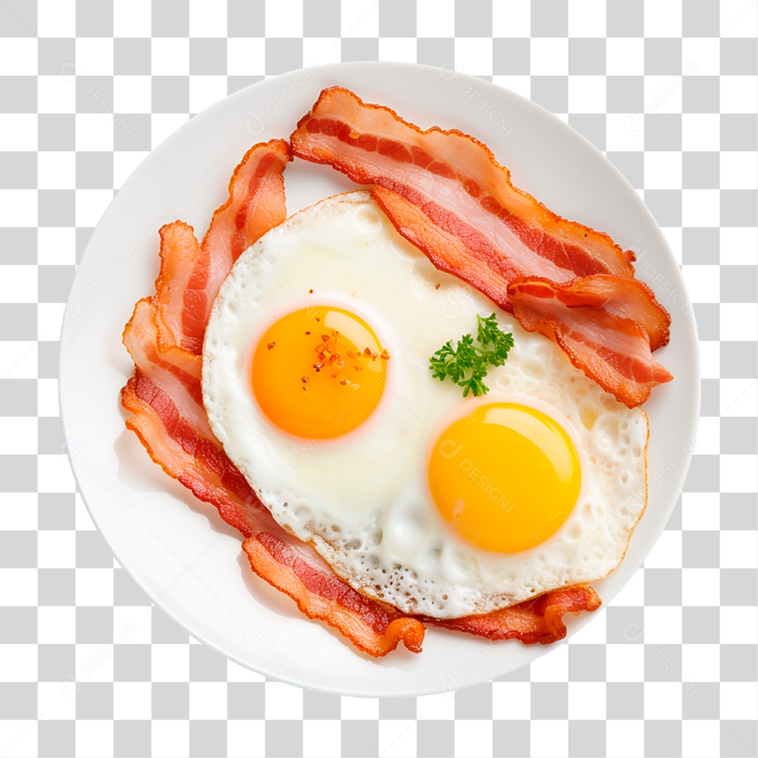 Prato de Ovos Fritos com Bacon PNG Transparente