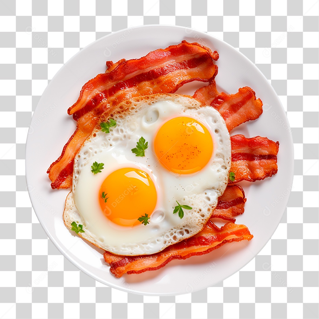 Prato de Ovos Fritos com Bacon PNG Transparente