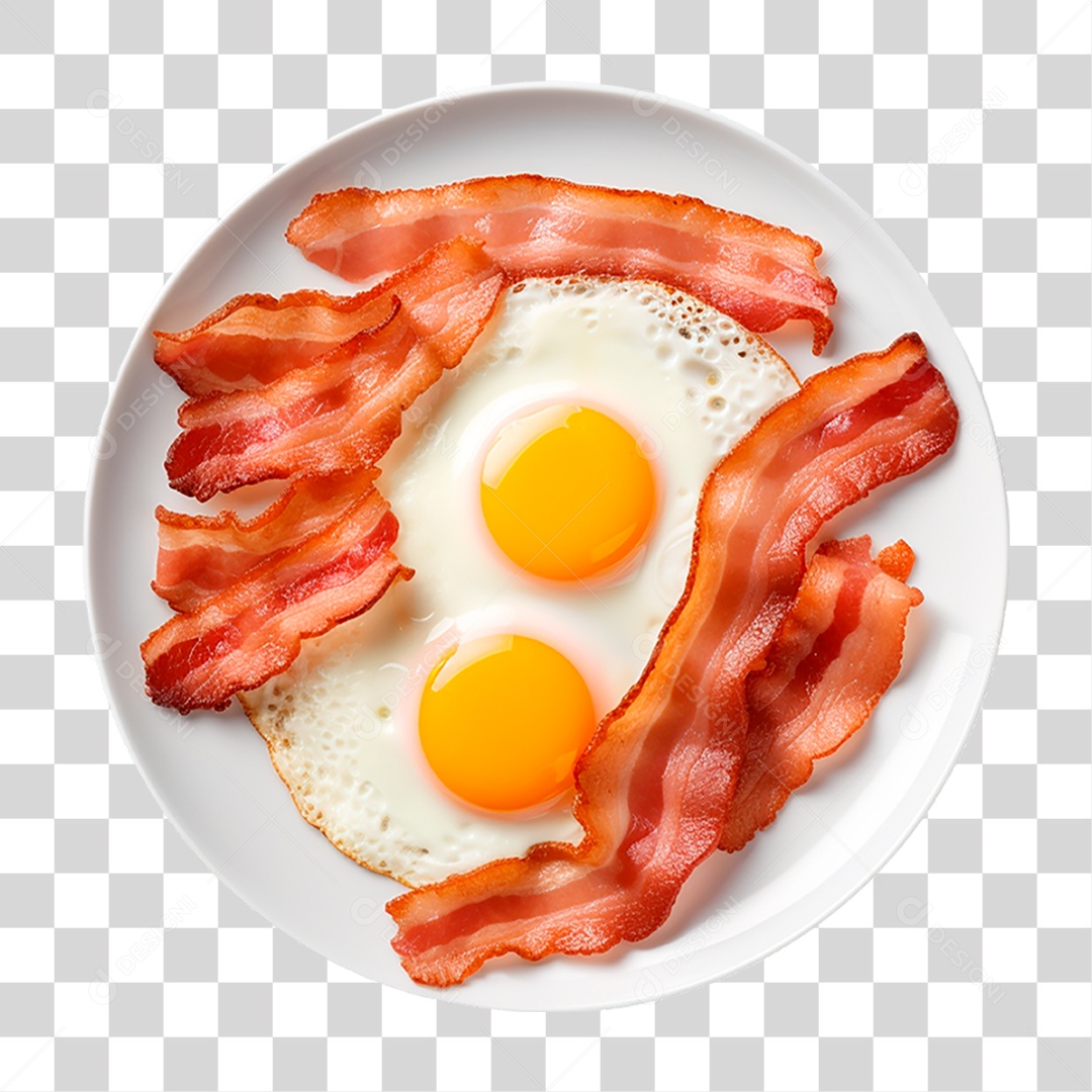 Prato de Ovos Fritos com Bacon PNG Transparente
