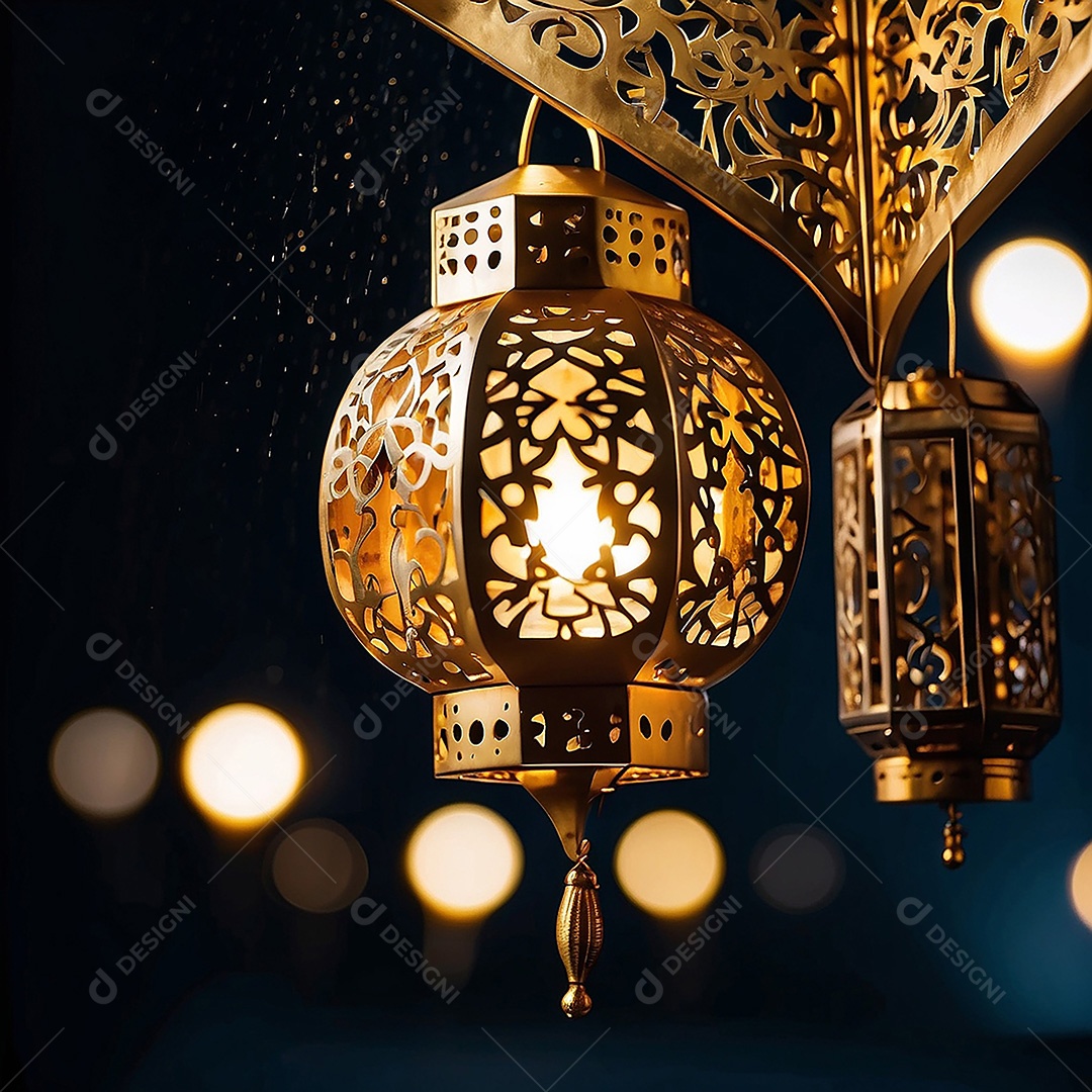 Padrão ouro islâmico espaço vazio luzes fundo