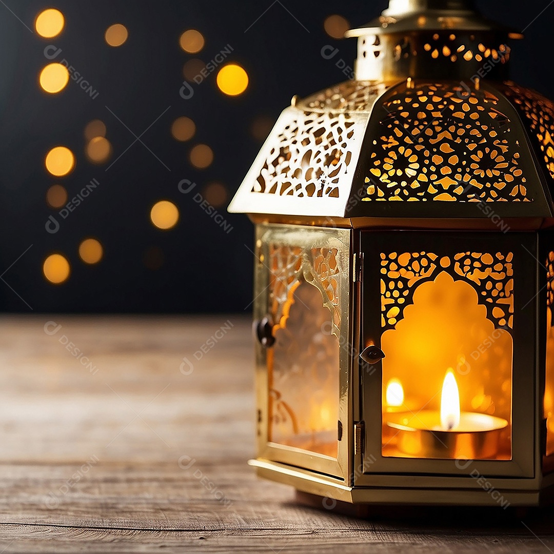 Padrão ouro islâmico espaço vazio luzes fundo