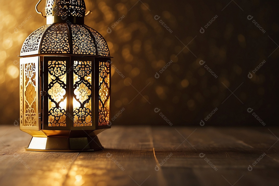 Padrão ouro islâmico espaço vazio luzes fundo