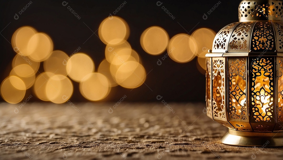 Padrão ouro islâmico espaço vazio luzes fundo