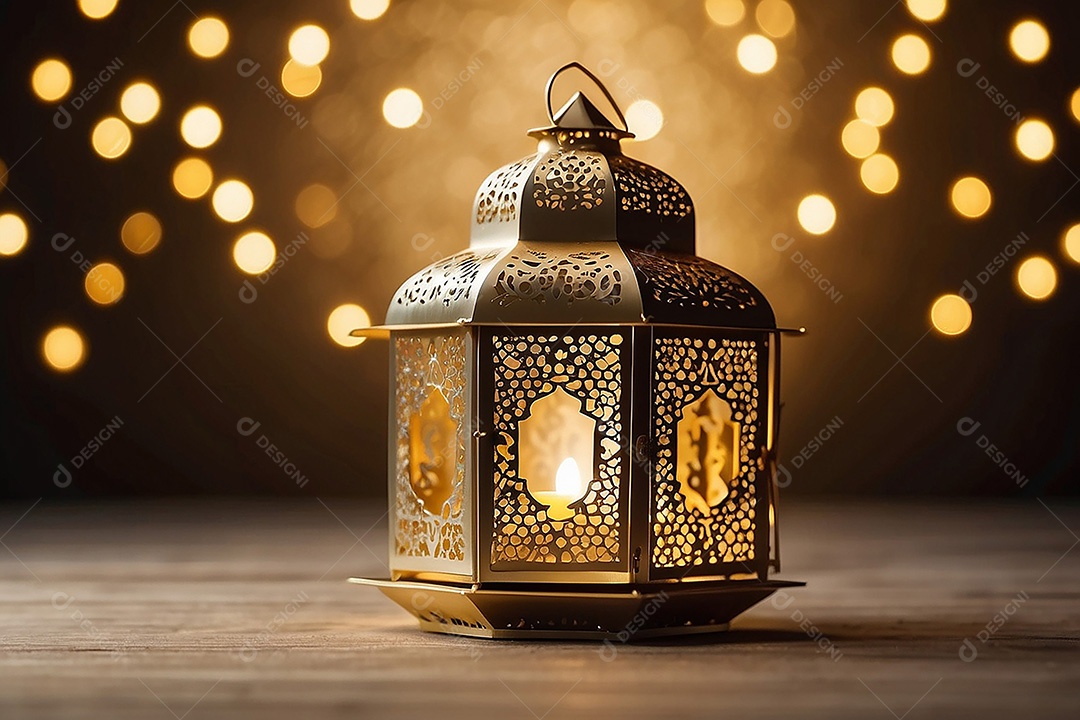 Pattern Islamic gold lntern space empty lights background