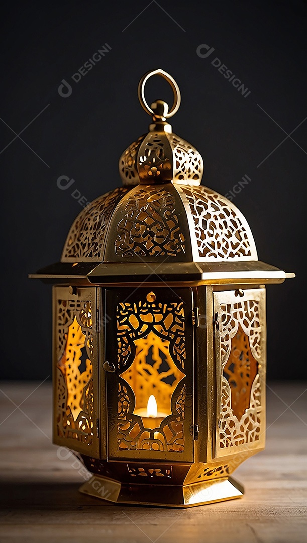 Padrão ouro islâmico lntern espaço vazio luzes fundo