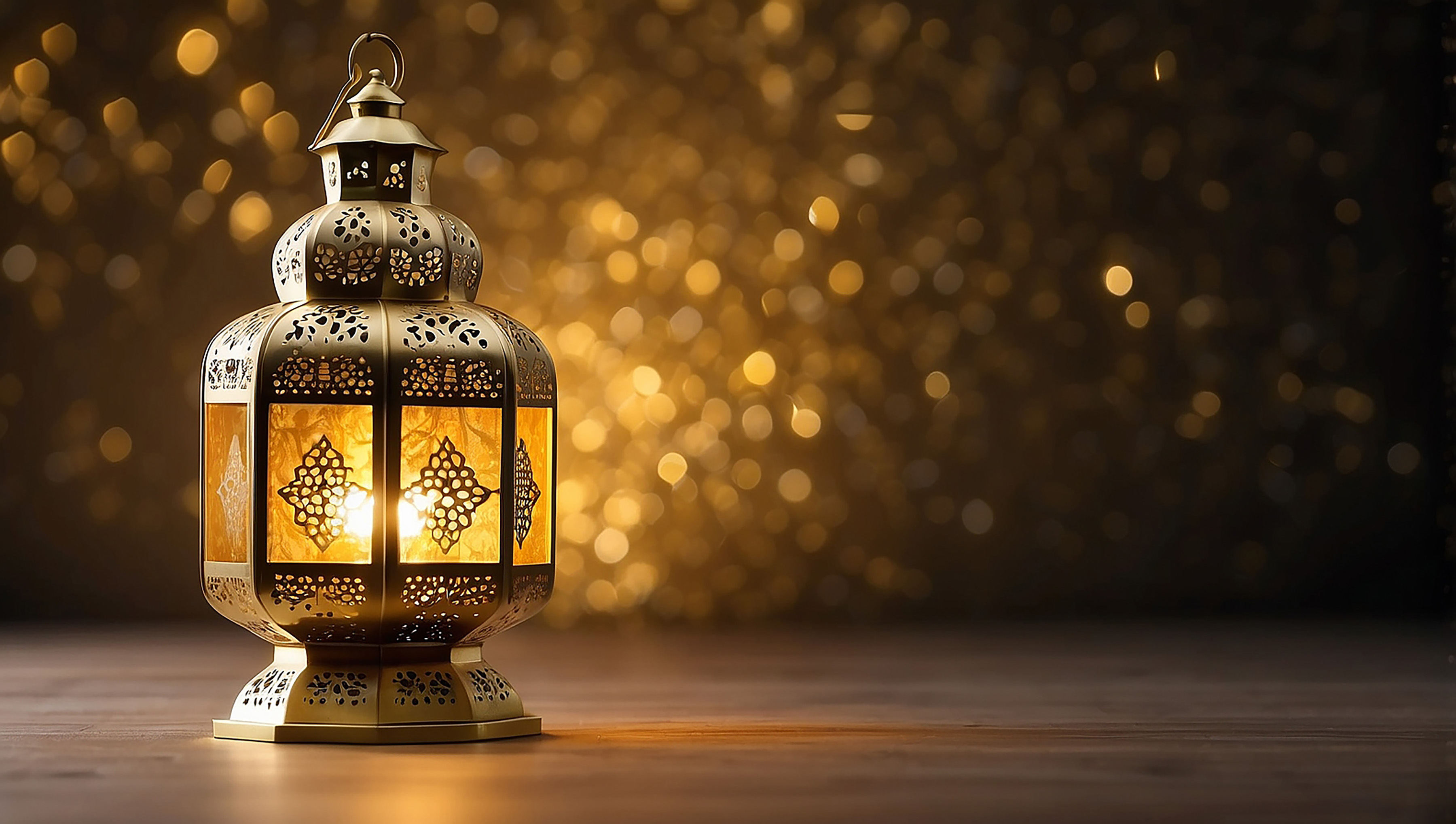 Padrão ouro islâmico lntern espaço vazio luzes fundo