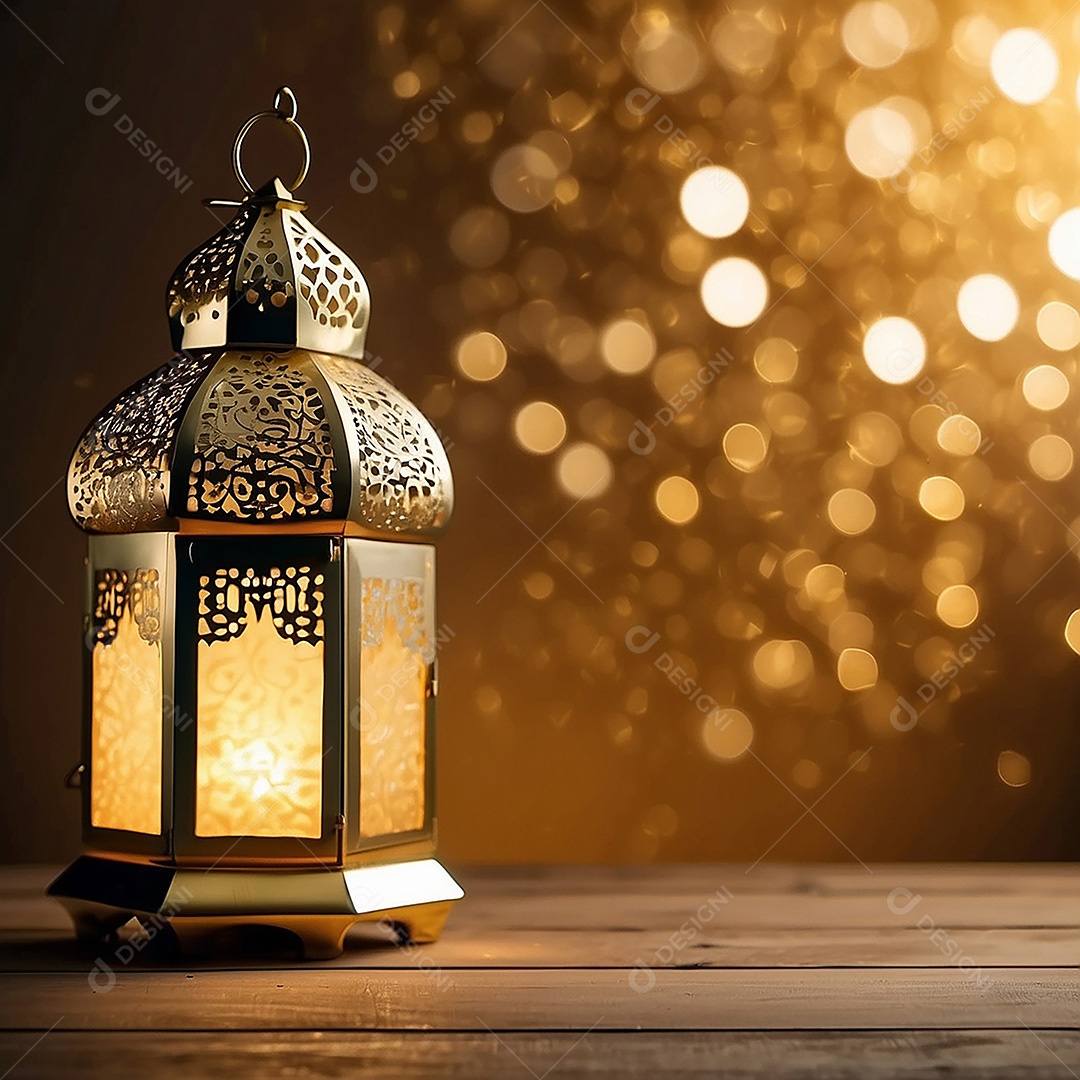 Padrão ouro islâmico lntern espaço vazio luzes fundo