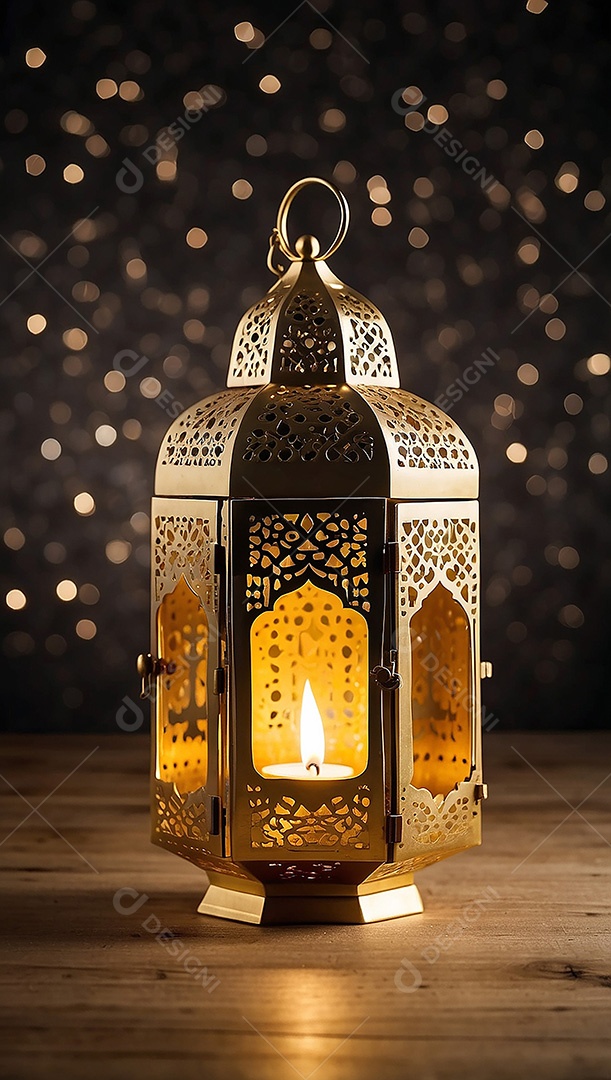 Padrão ouro islâmico lntern espaço vazio luzes fundo