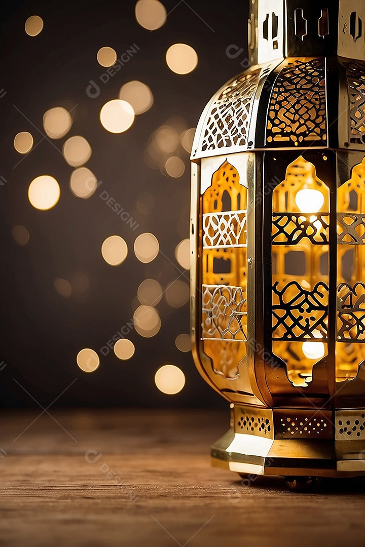 Padrão ouro islâmico lntern espaço vazio luzes fundo