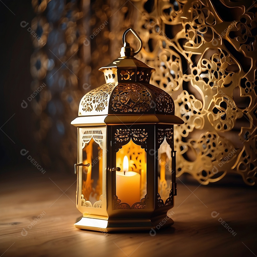 Padrão ouro islâmico lntern espaço vazio luzes fundo