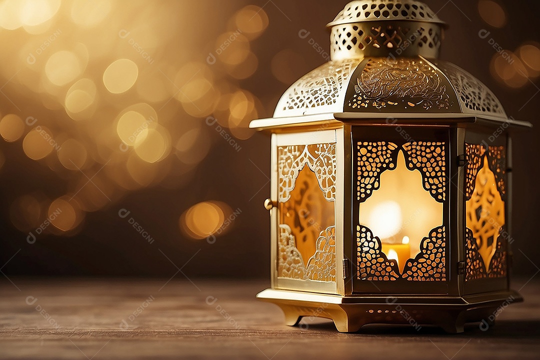 Padrão ouro islâmico lntern espaço vazio luzes fundo