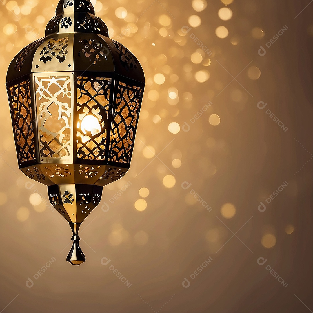 Padrão ouro islâmico lntern espaço vazio luzes fundo