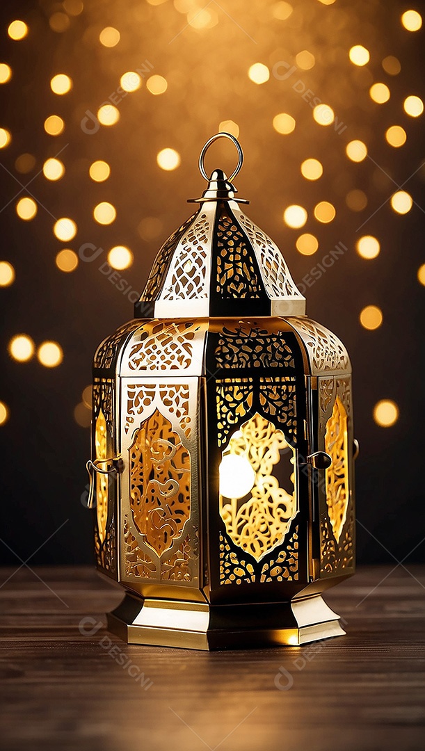 Padrão ouro islâmico lntern espaço vazio luzes fundo