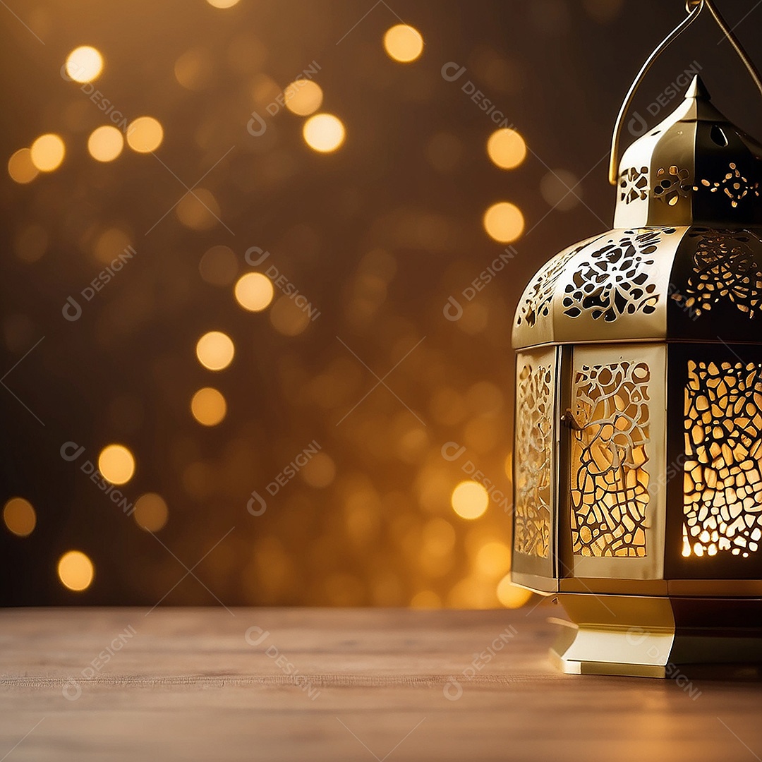 Padrão ouro islâmico lntern espaço vazio luzes fundo