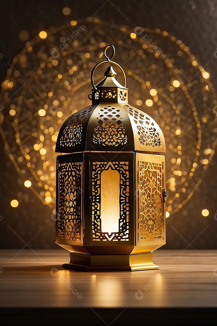 Padrão ouro islâmico lntern espaço vazio luzes fundo