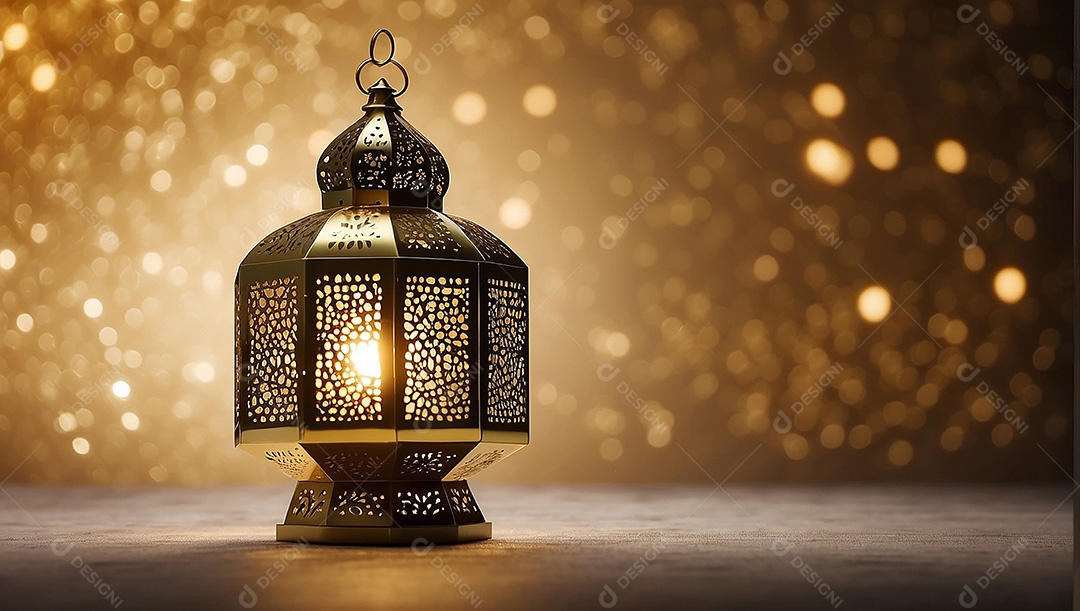 Padrão ouro islâmico lntern espaço vazio luzes fundo