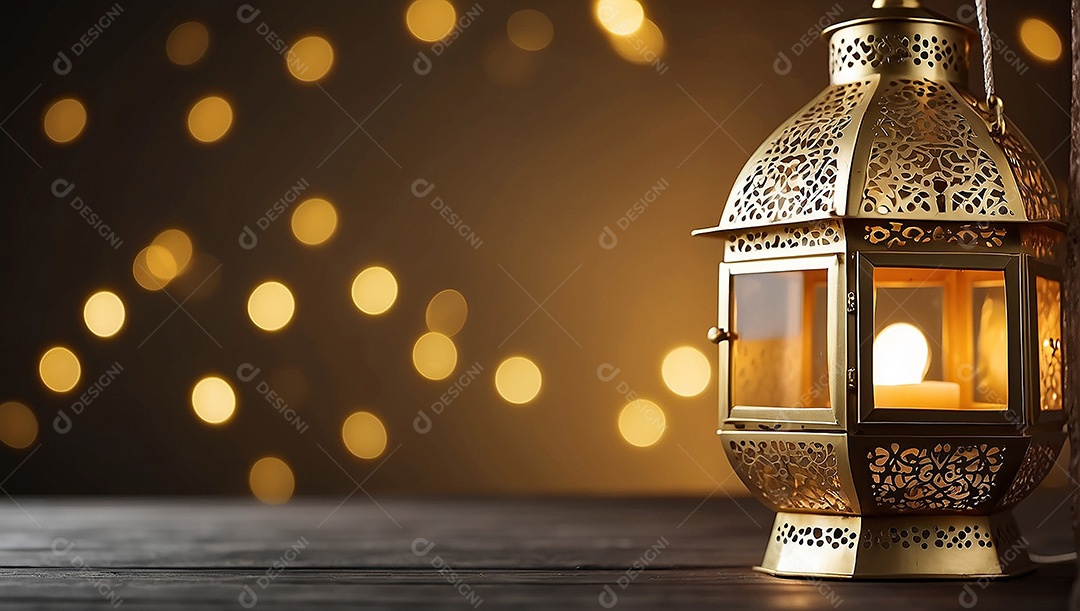 Padrão ouro islâmico lntern espaço vazio luzes fundo