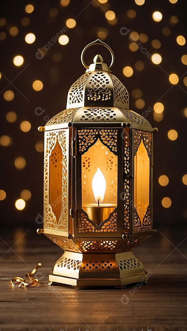 Padrão ouro islâmico lntern espaço vazio luzes fundo