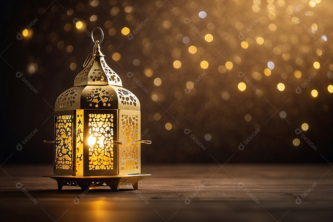 Padrão ouro islâmico lntern espaço vazio luzes fundo