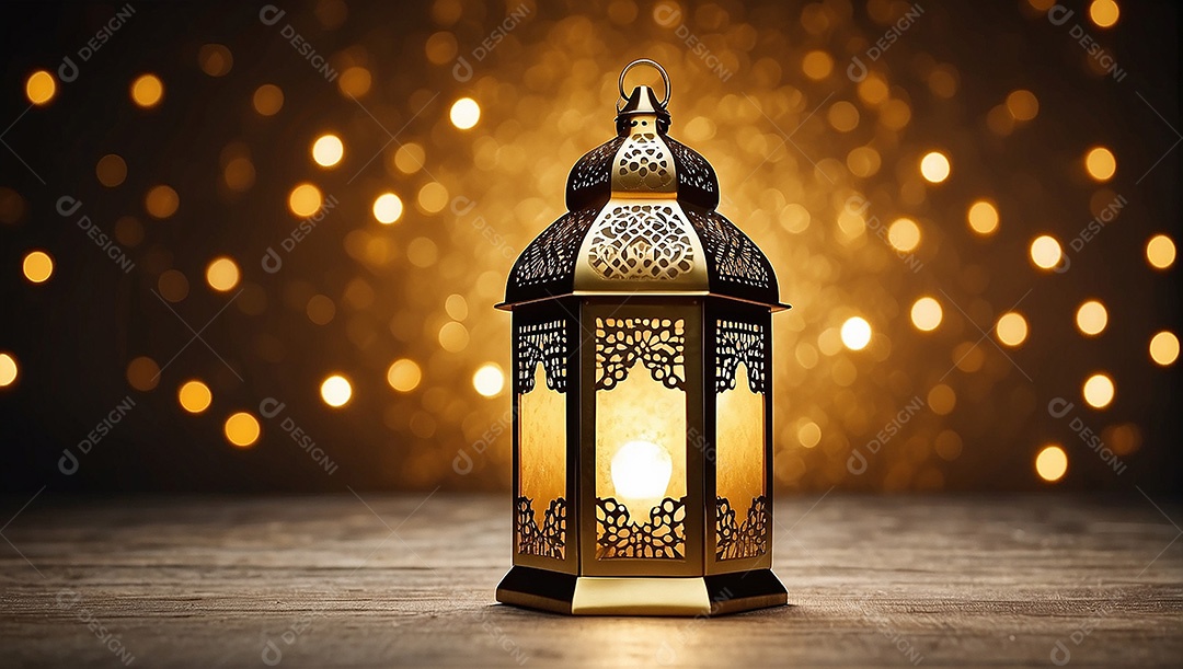 Padrão ouro islâmico lntern espaço vazio luzes fundo