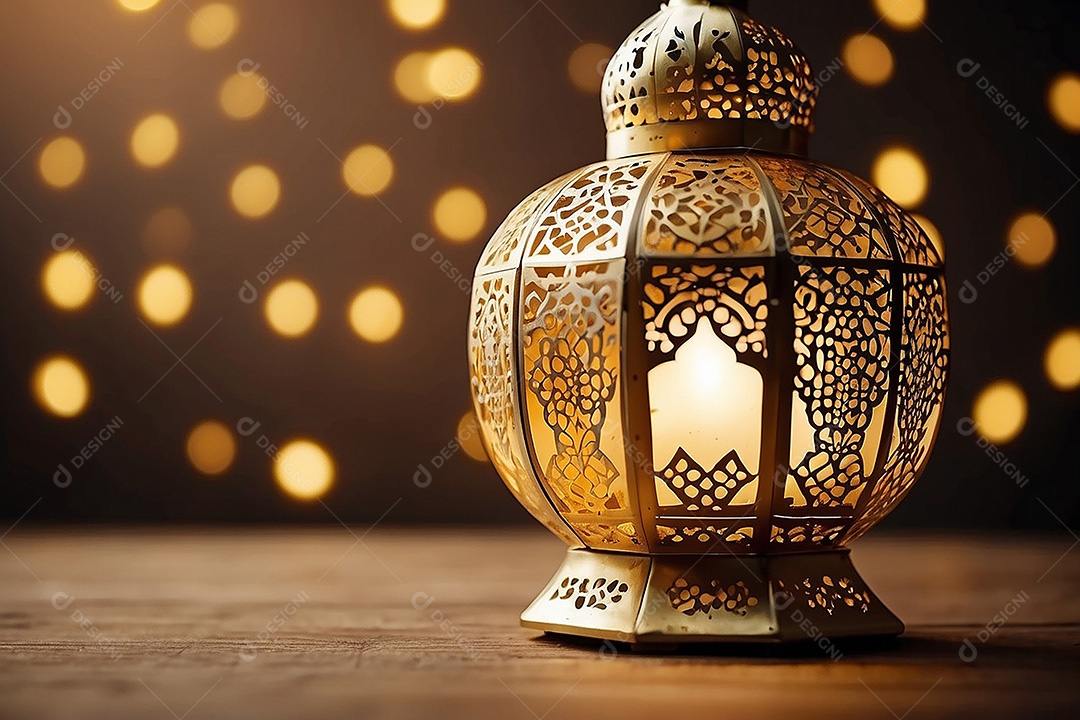 Padrão ouro islâmico lntern espaço vazio luzes fundo