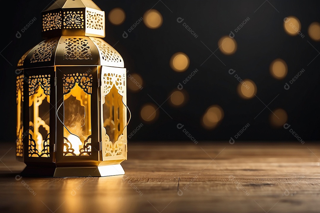 Padrão ouro islâmico lntern espaço vazio luzes fundo