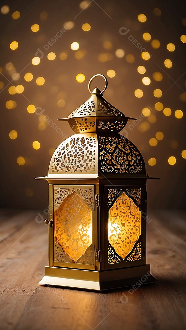 Padrão ouro islâmico lntern espaço vazio luzes fundo