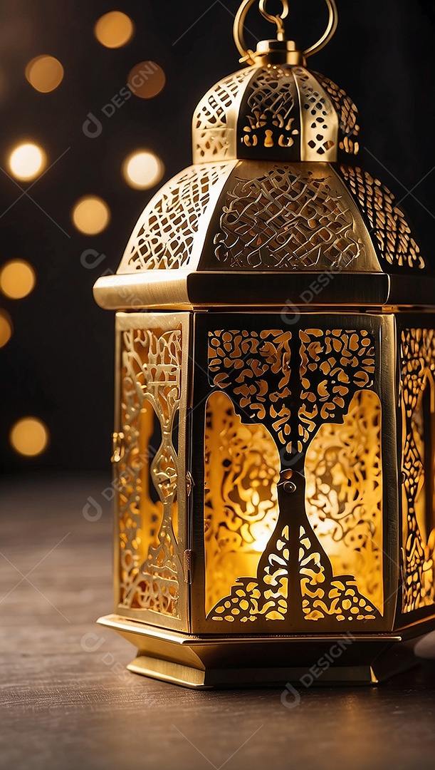 Padrão ouro islâmico lntern espaço vazio luzes fundo