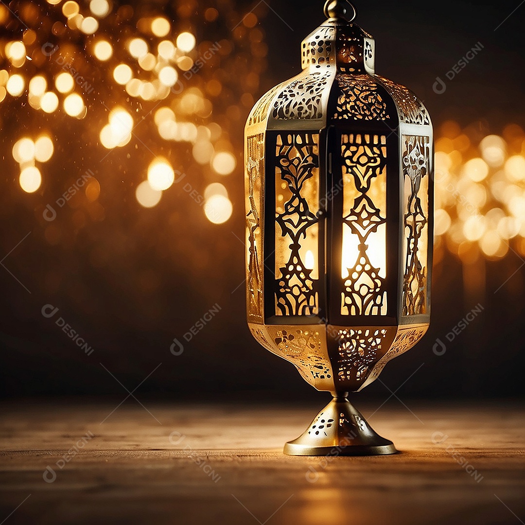 Padrão ouro islâmico lntern espaço vazio luzes fundo