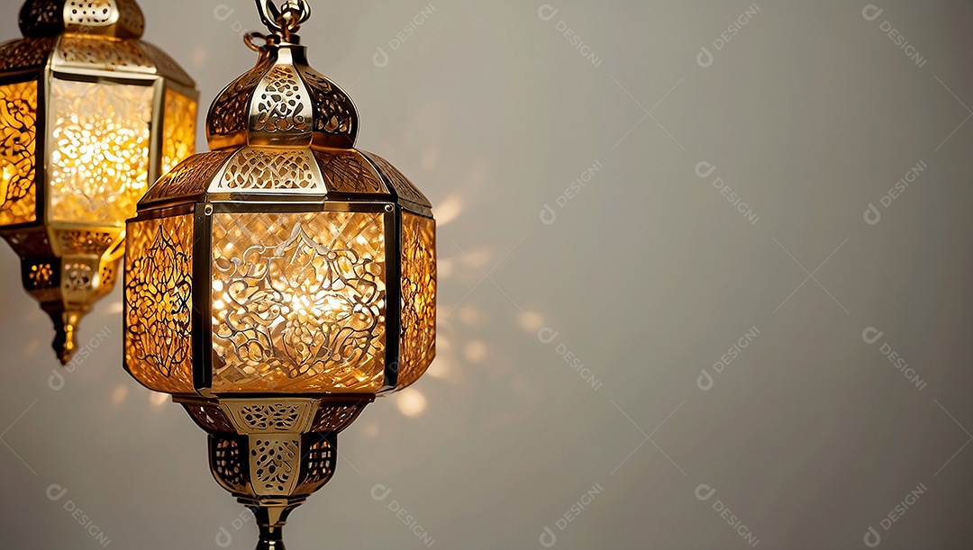 Padrão ouro islâmico lntern espaço vazio luzes fundo