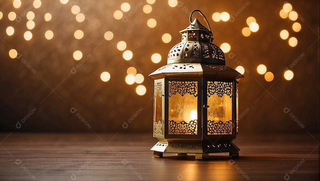 Padrão ouro islâmico lntern espaço vazio luzes fundo