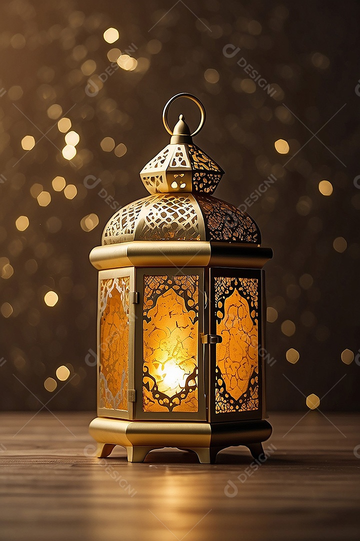 Padrão ouro islâmico lntern espaço vazio luzes fundo