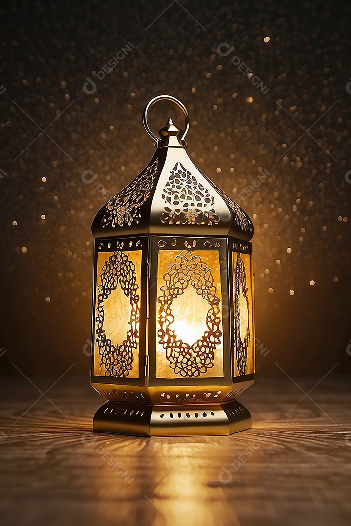 Lanterna islâmica de ouro padrão espaço vazio lua nuvens luzes