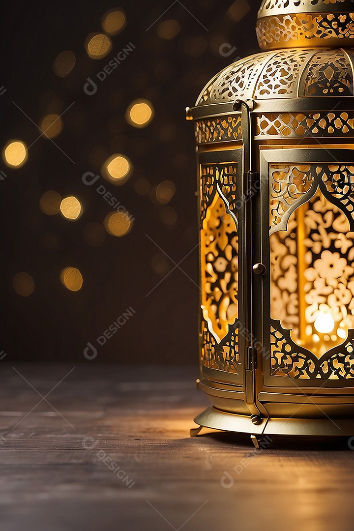 Lanterna islâmica de ouro padrão espaço vazio lua nuvens luzes