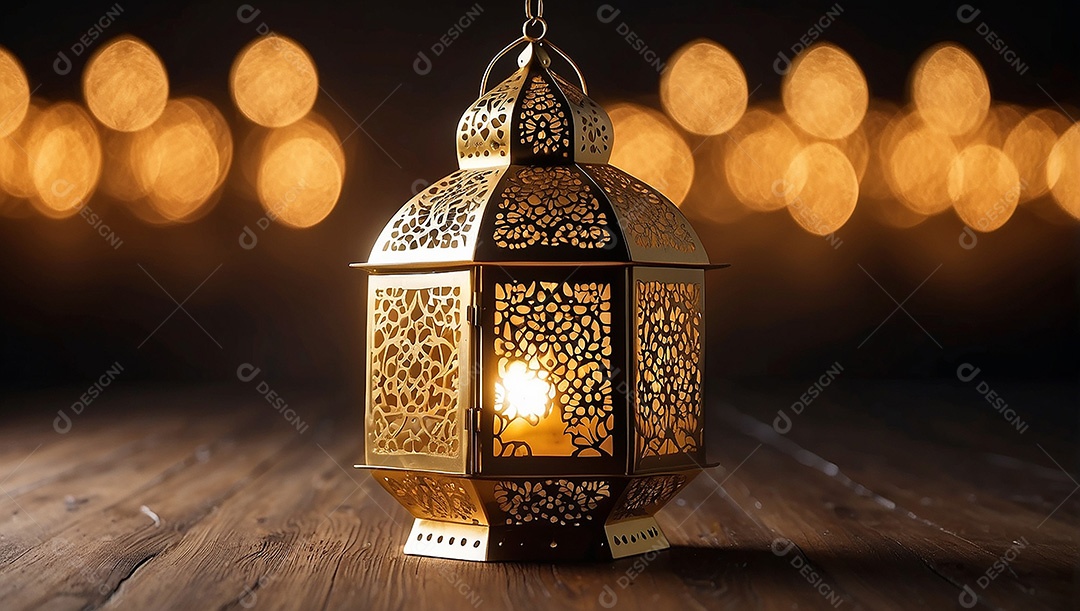 Lanterna islâmica de ouro padrão espaço vazio lua nuvens luzes