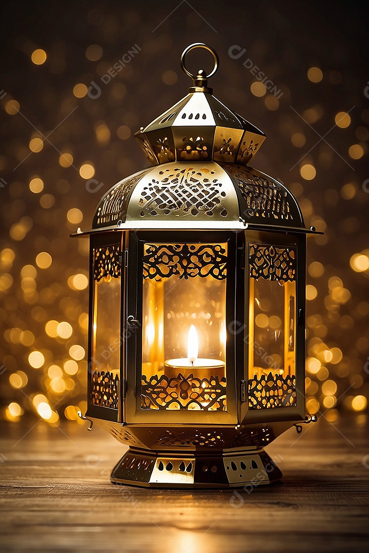 Lanterna islâmica de ouro padrão espaço vazio lua nuvens luzes