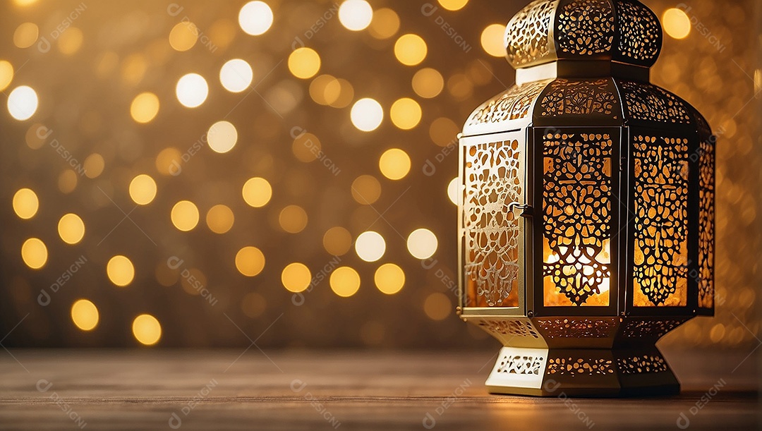 Lanterna islâmica de ouro padrão espaço vazio lua nuvens luzes
